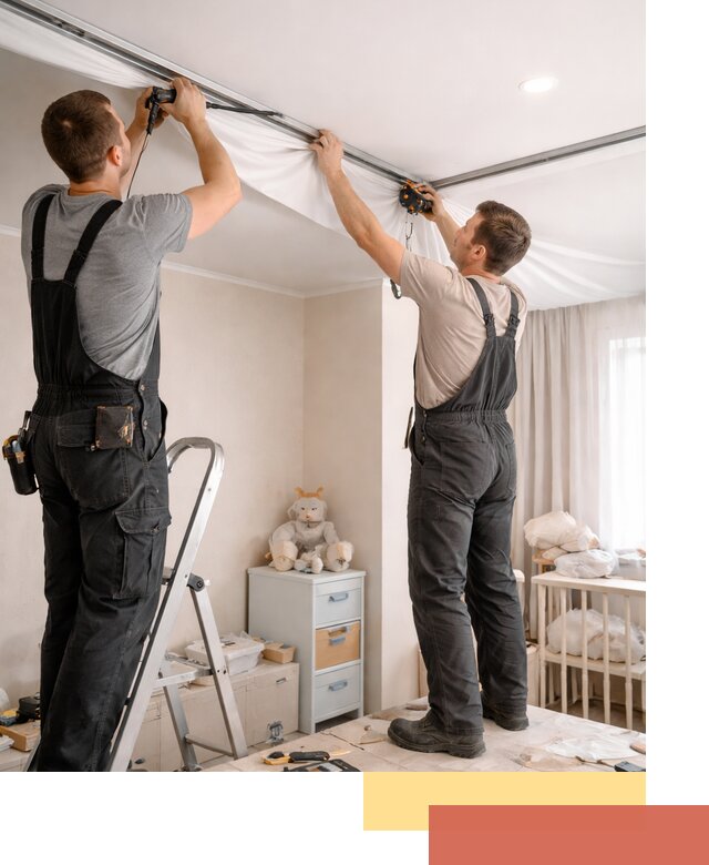 Монтаж натяжного потолка в детской комнате в Мысках