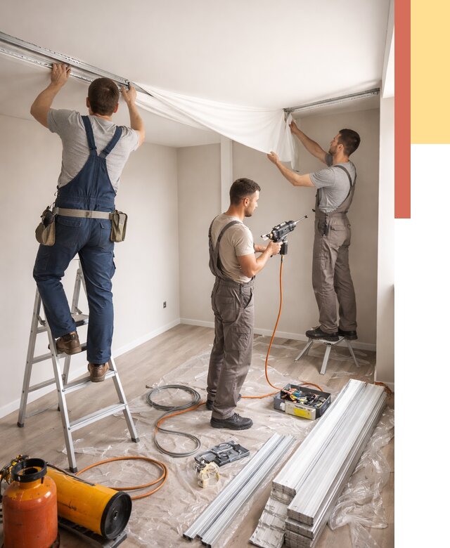 Монтаж натяжного потолка в студии в Мысках от 5579 руб. — быстро и недорого | ОТДЕЛОЧНИК-Мси