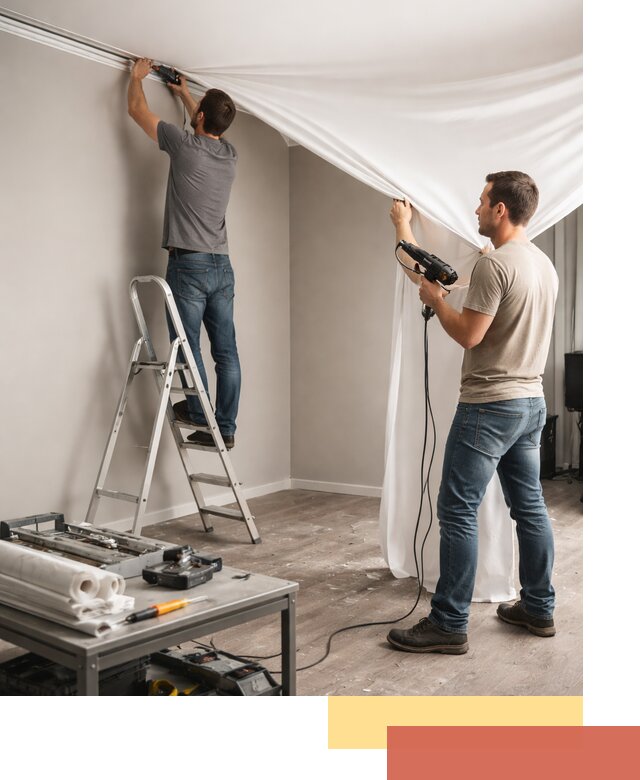 Монтаж натяжного потолка в студии в Мысках