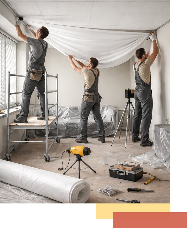 Монтаж натяжного потолка в офисе в Мысках