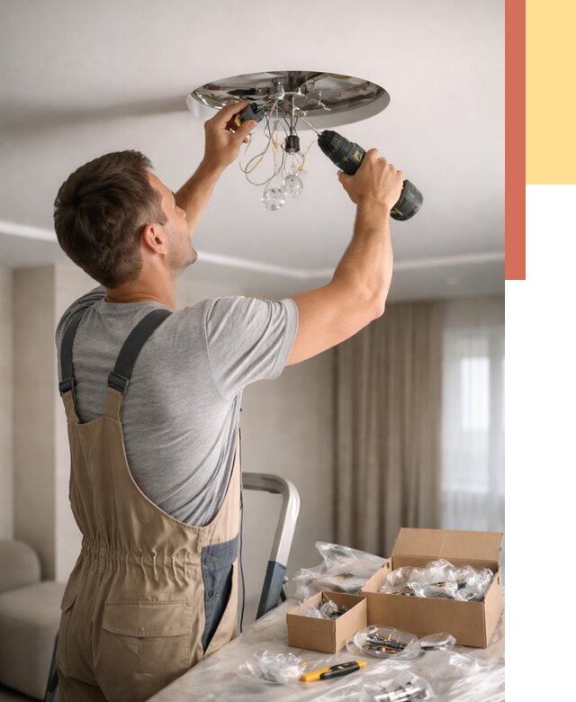 Установка люстры в натяжной потолок в Мысках от 1217 руб. | Быстро и недорого — ОТДЕЛОЧНИК-Мси