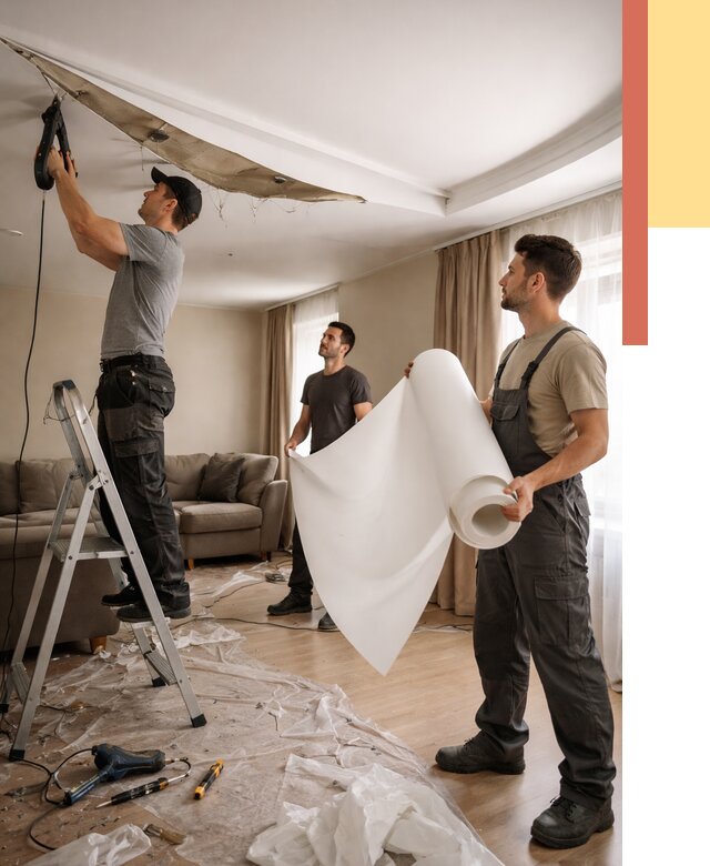 Замена полотна натяжного потолка в Мысках от 9636 руб. быстро и недорого | ОТДЕЛОЧНИК-Мси