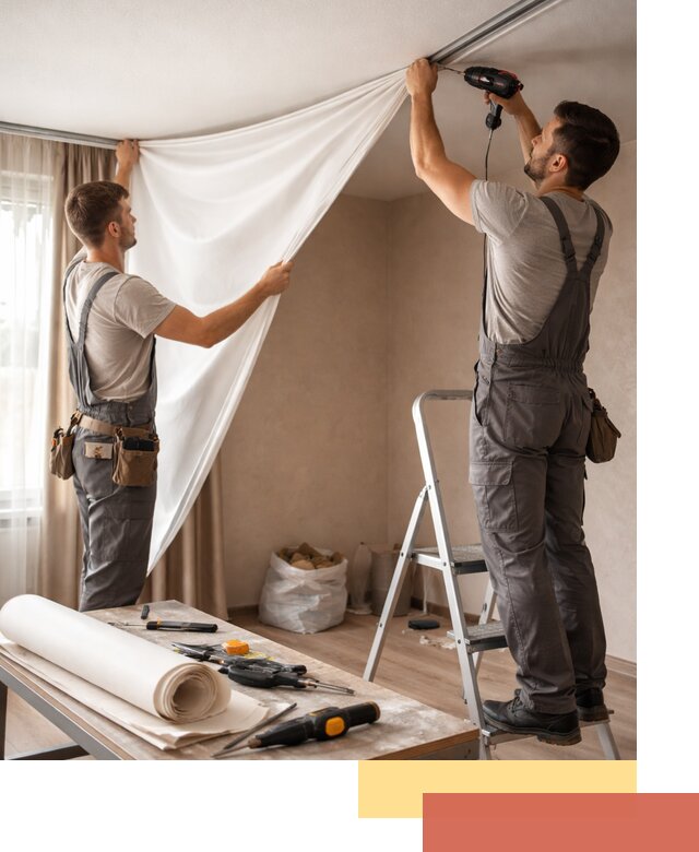 Замена полотна натяжного потолка в Мысках быстро и качественно