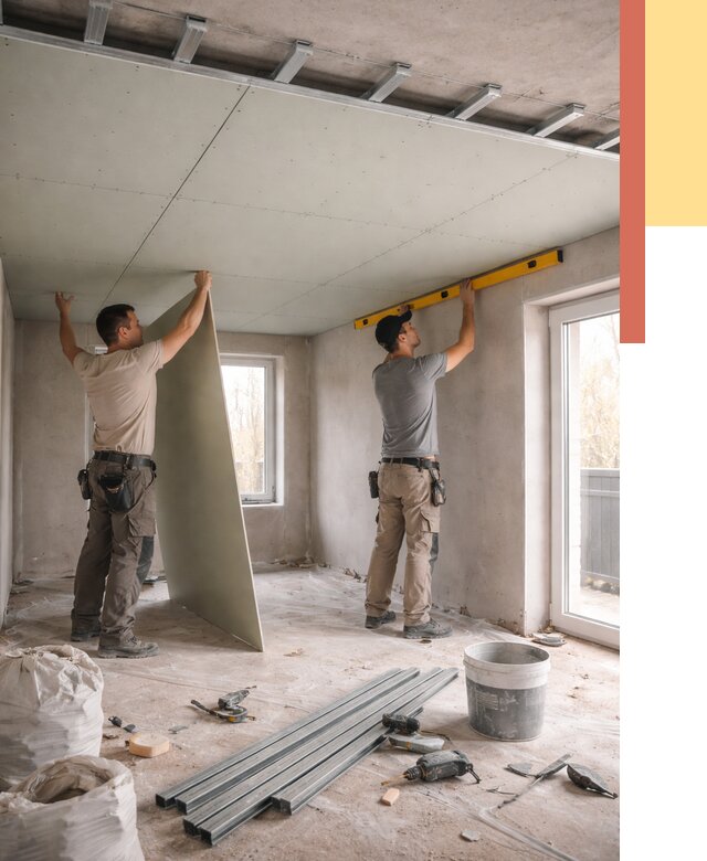 Одноуровневый потолок из гипсокартона в Мысках от 761 руб. — монтаж под ключ | ОТДЕЛОЧНИК-Мси