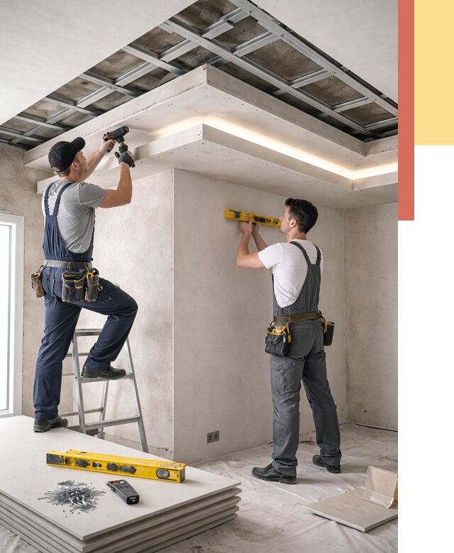 Двухуровневый потолок из гипсокартона в Мысках от 1471 руб. под ключ | ОТДЕЛОЧНИК-Мси