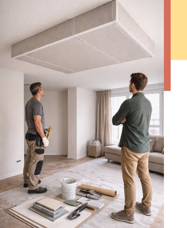 Короб на потолке из гипсокартона в Мысках от 2231 руб. — монтаж и услуги под ключ | ОТДЕЛОЧНИК-Мси