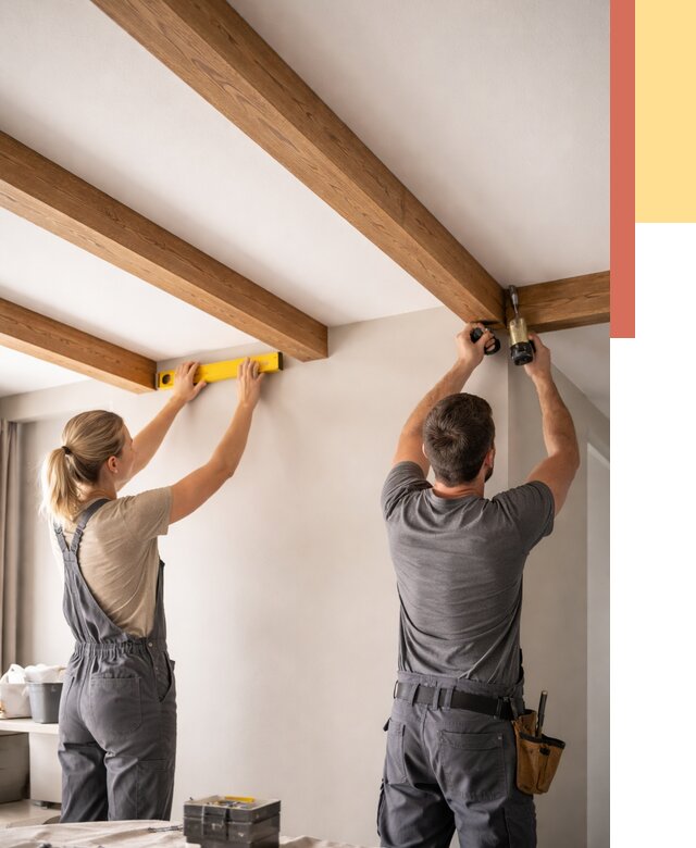 Монтаж декоративных балок на потолок в Мысках от 4260 руб. — ОТДЕЛОЧНИК-Мси