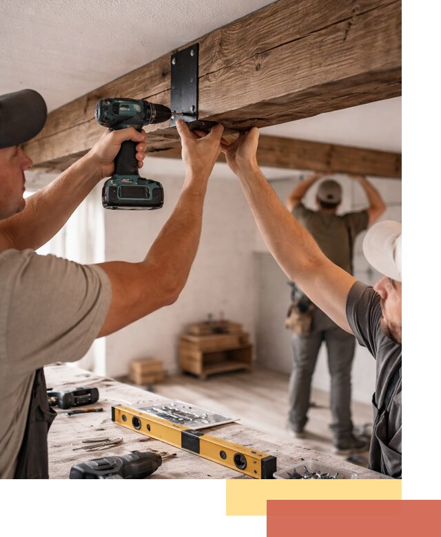 Монтаж декоративных потолочных балок в Мысках